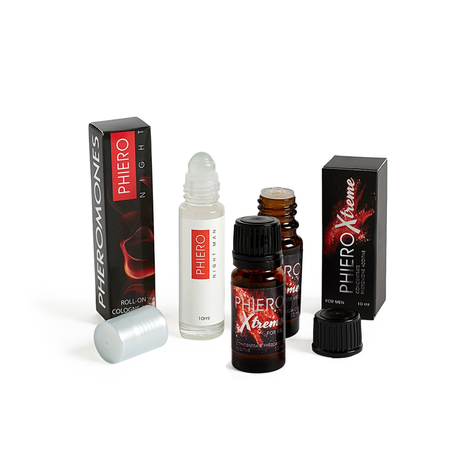 2 Phiero Xtreme: Concentrado de feromonas + Phiero Night Man: Roll-on con feromonas para hombre
