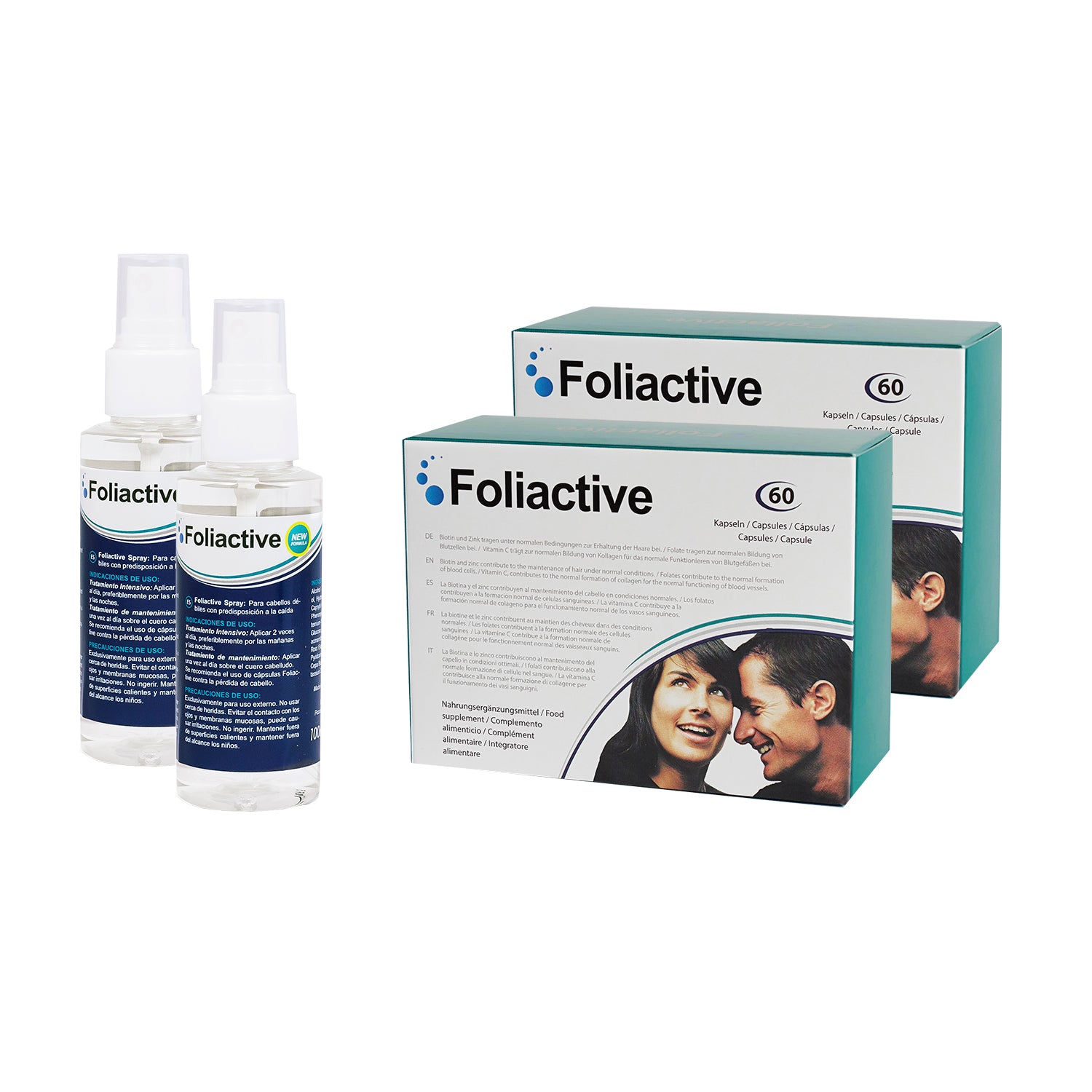 2 Foliactive capsulas y 2 Foliactive Spray para prevenir la caida del cabello