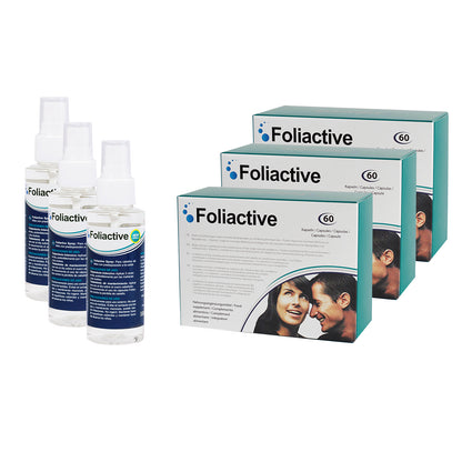3 Foliactive capsulas y 3 Foliactive Spray para prevenir la caida del cabello