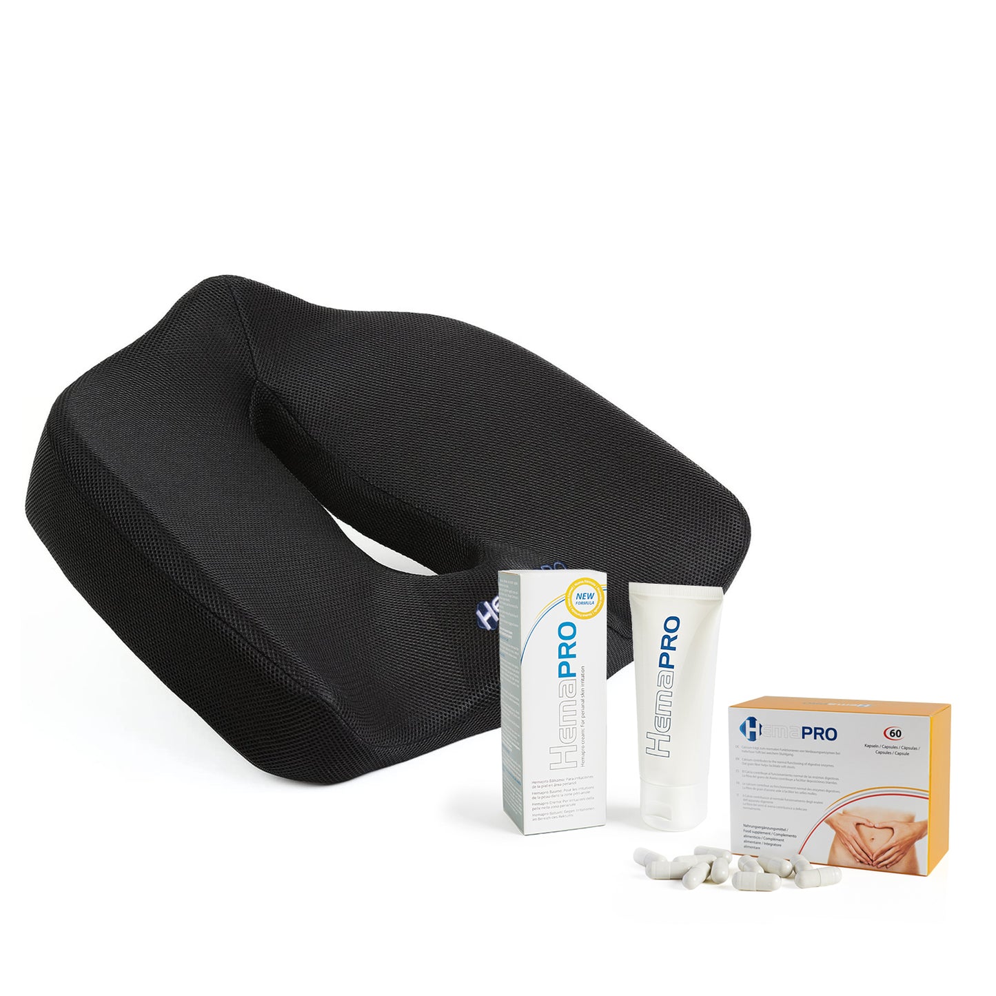 HEMAPRO Cojin Alivio de Las hemorroides + Hemapro cápsulas y Hemapro Crema
