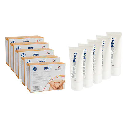 Hemapro suplemento y Hemapro crema para el cuidado y alivio de las hemorroides.