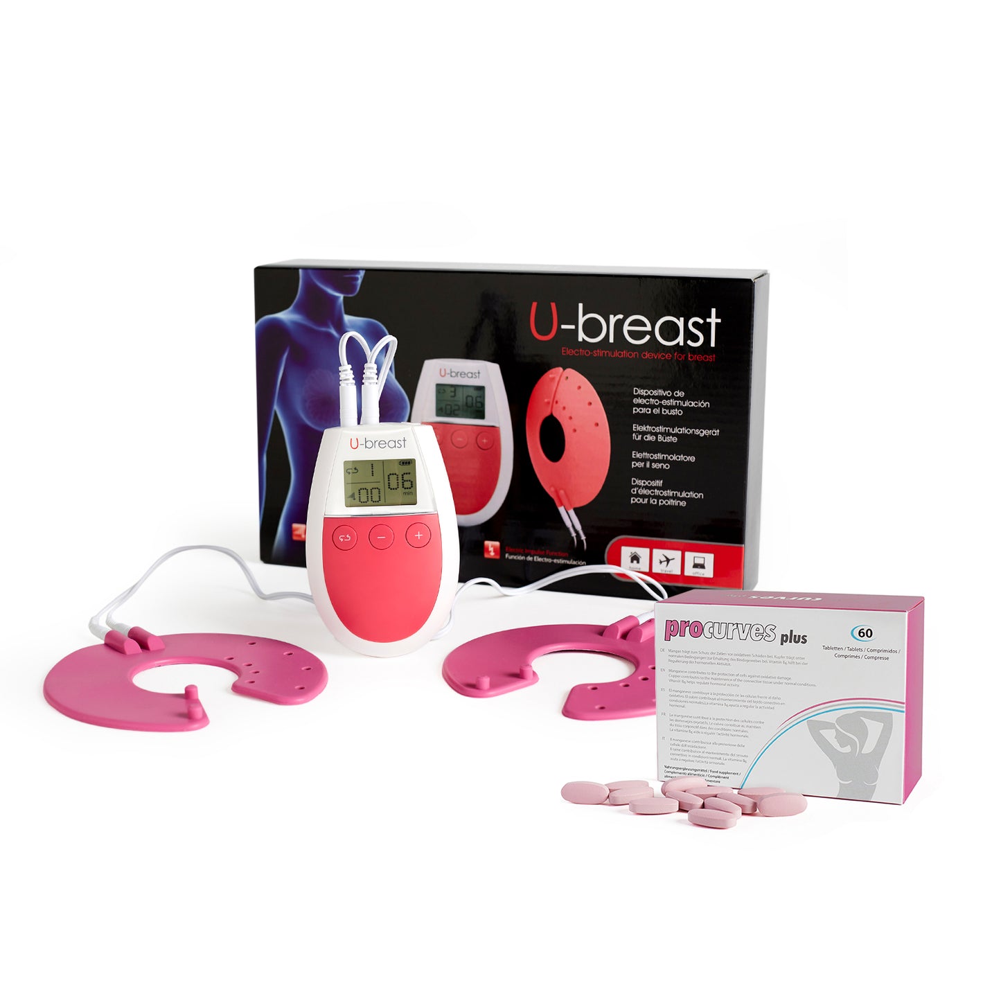 U-Breast + Procurves Plus: Aparato de electroestimulación y 60 cápsulas para aumentar el pecho y reafirmarlo